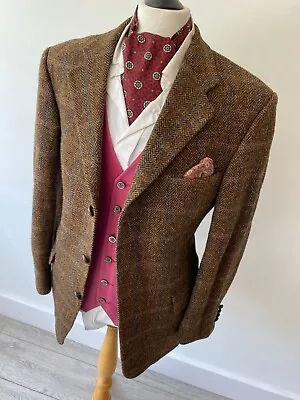 HARRIS TWEED Mens BARUTTI BROWN CHECK HERRINGBONE HACKING JACKET BLAZER 42  S • $80.87