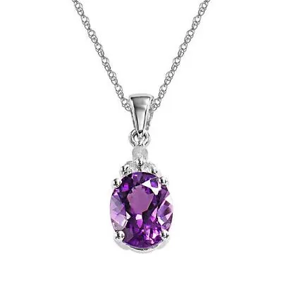 $8.99 • Buy 925 Sterling Silver Purple Amethyst Color Women's Crystal CZ Pendant Necklace 