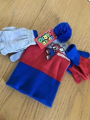 3 Piece- Super Mario-BOYS HAT/beanie &2 Sets GLOVEs - LICENSED - ONE SIZE • $11.95