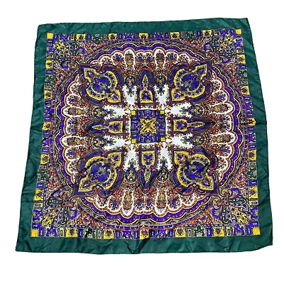 Womens Neck Scarf Square Shawl Wheel Paisley Regal Green Purple 34X35 • $15