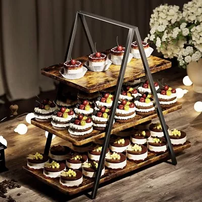 Cupcake Stand Vintage Wood 3 Tier Dessert StandDessert Table Display Set 50 Cup • $36.99