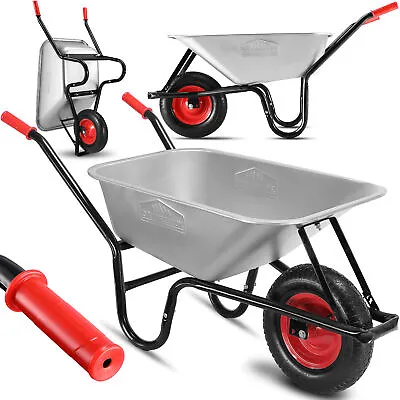 GARDEBRUK® Wheelbarrow 100L Pneumatic Wheel Galvanised Steel 250kg Heavy Duty  • £59.95