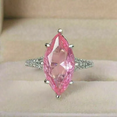 2.00Ct Marquise Cut Created Pink Sapphire Engagement Ring 14K White Gold Plated • $117.59