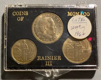 1962 Monaco Rainier III 3 Coin Set W/ Case -- Uncirculated Rare Coins • $24.99