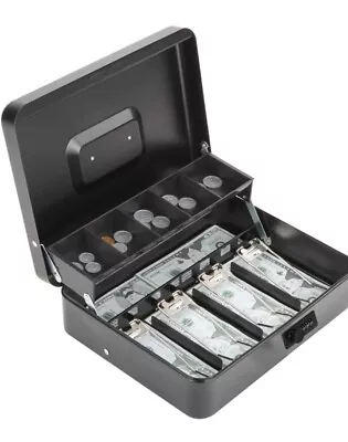 Cash Box With Key Lock And 2 Keys Metal MoneyMoney Tray LockingLock Safe Box • $26.99