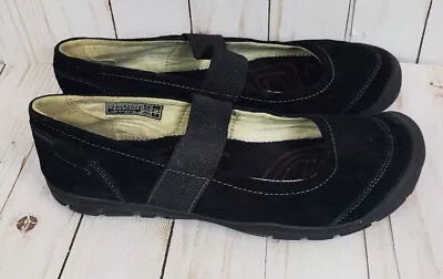 Keen Sienna Mary Janes Black Suede Leather Shoes Flats Elastic Womens 7.5 • $24.99