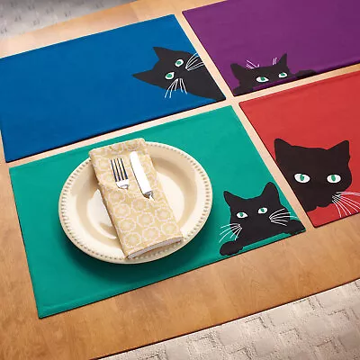 ART & ARTIFACT Sneaky Cats Placemats - Set Of 4 Cotton Kitchen Table Place Mats • $46.99