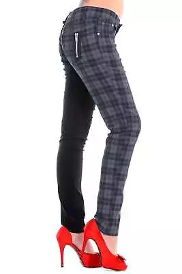 £31.99 • Buy Grey Tartan Check Black Split Leg Punk Emo Rockabilly Trousers BANNED Apparel