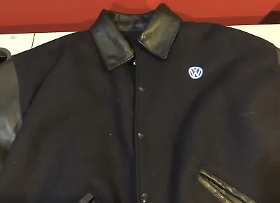 Varsity Jacket Wool Leather Mens Volkswagen VW Used Embroidered Coat Like New • $198.76
