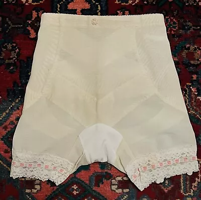 Sculptress Ivory Girdle Shapewear Shorts White Pink Lace Trim 6 Garter Straps • $35