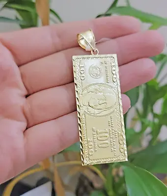 10k Yellow Gold Charm Pendant 100 Dollar Bill Mens REAL 10KT With FREE SHIPPING • $431.98