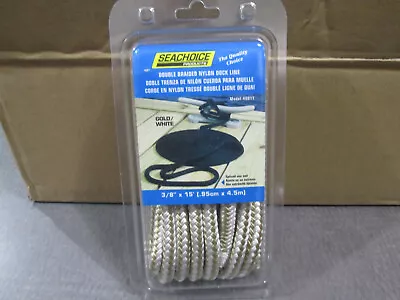 3/8 X 15 Ft Gold & White Double Braid Nylon Mooring And Docking Line For Boats • $11.66