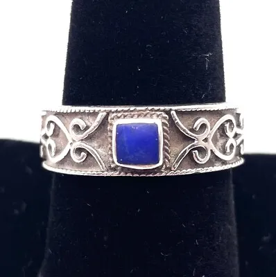 Sterling Silver 925 Lapis Lazuli Ring Women’s Size 10 Scroll Design Blue Stone • $18.20