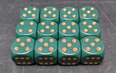 12x Dusty Green/Copper Pips Numbers- Opaque -16mm- D6 RPG/TCG Six-Sided Dice Set • $13.99