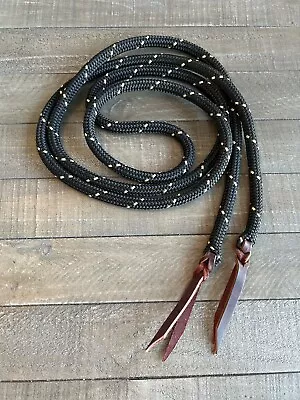 10 Ft Black And Tan Mecate Yacht Rope Trail Reins W/Brown Poppers Ships Free • $45