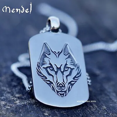 MENDEL Mens Norse Viking Fenrir Wolf Head Pendant Necklace Stainless Steel Set • $11.99