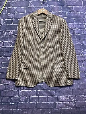 Polo Ralph Lauren Blazer 46 Long Made In Italy Brown Virgin Wool Houndstooth VTG • $120