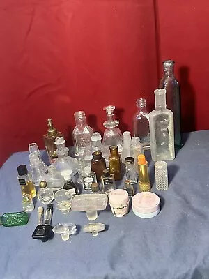 Lot Of 41 Vintage Assorted Beauty & Medicine Bottles & Jars: Amber/Green/Clear • $69
