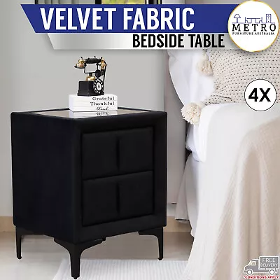 Velvet Fabric Bedside Tables  Steel Legs Side Table Nightstand Storage 2 Drawers • $996