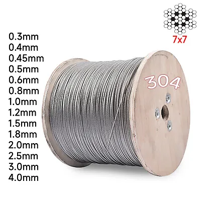 10 Meter Stainless Steel Wire Rope Cable 0.3mm 0.5mm 1mm 1.5mm 2mm 2.5mm 3mm 4mm • £29.03
