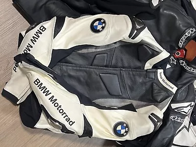 New Bmw Motorrad Men's Sport Leather Motorcycle Riding Jacket Size 52. • $450