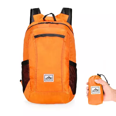 Lightweight Portable Foldable Backpack Waterproof Backpack Folding Bag Orange • £7.98