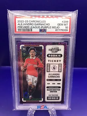 2022-23 Panini Chron Rookie Ticket Purple Mojo Alejandro Garnacho PSA10 MINT RC • $149.95