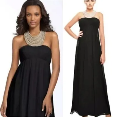 Aidan Mattox Women’s Black Pearl Necklace Gown 100% Silk Lining Size 12 NWT • $115