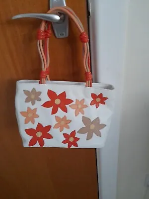 LILLEY & SKINNER Leather Small White & Orange Flower  Handbag Very Good • £3.50