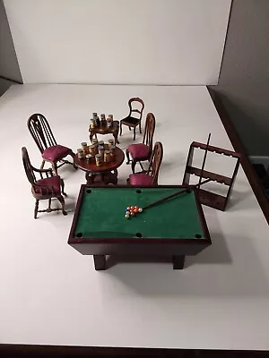 Doll House Vintage Furniture Pool Table Chairs Tables Accesories • $25.97