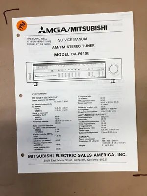 Mitsubishi DA-F640E Tuner Service Manual *Original* • $17