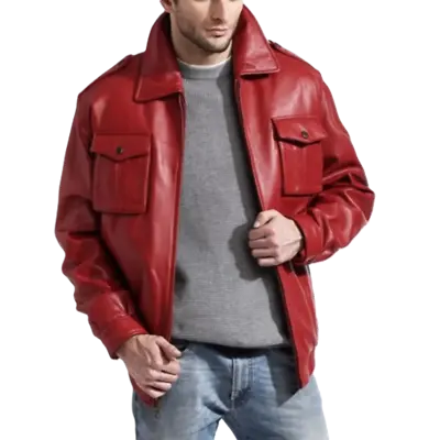 Men's Red Leather Bomber Jacket Flight Aviator Style Soft Lambskin Leather Coat • $119.99