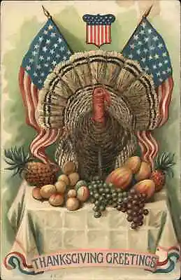 Thanksgiving Patriotic Turkey American Flag C1910 Vintage Postcard • $6.63