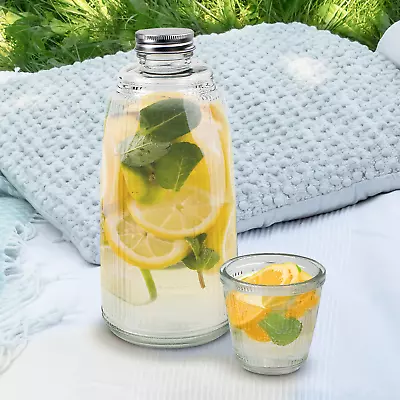 Clear Glass Water Bottle Bedside Tumbler Nightstand 1000ml Carafe Pitcher Cup • £7.99