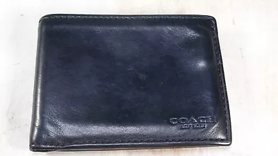 COACH NY Black Leather Wallet W/ ID Pouch Bifold 74900 • $64.95