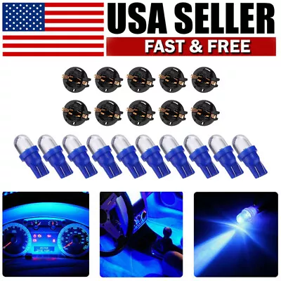 10x T10 168 194 LED Bulbs Blue Instrument Gauge Cluster Dash Light W/ Sockets • $6.99