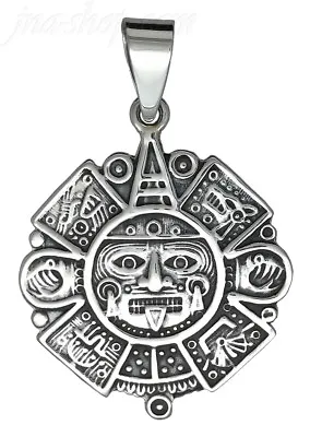 $59.75 • Buy Genuine 925 Sterling Silver Large Aztec Mexica Calendar Sun Stone Charm Pendant