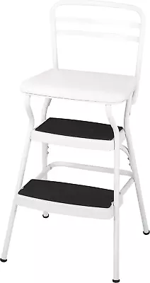 White Retro Counter Chair / Step Stool With Lift-Up Seat • $72.99