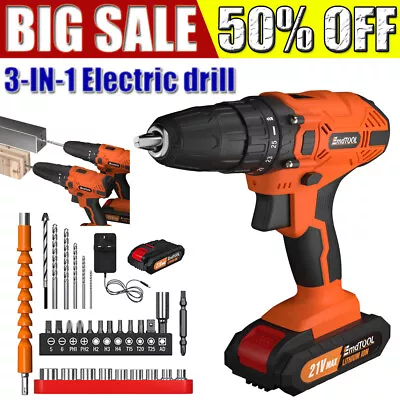 3/8'' Cordless Hammer Drill Set Electric Impact Driver Screwdriver + 1/2 Battery • £40.93