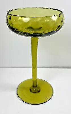 Vintage Italian Olive Green Optic Glass Vase Goblet Stemmed Footed 8.5  MCM • $23.96