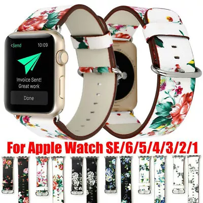 $10.44 • Buy Women Floral Leather Band Strap For Apple Watch Series 8 7 6 5 4 3 SE 49 41 38mm
