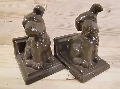 Brown Painted Cast Iron Dog Bookends Book Ends L Shaped Nice! • $16.90