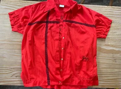 Vintage 70s/80s King Louie Bowling Shirt Chain Stitched Women’s Size 44 Red Jean • $45