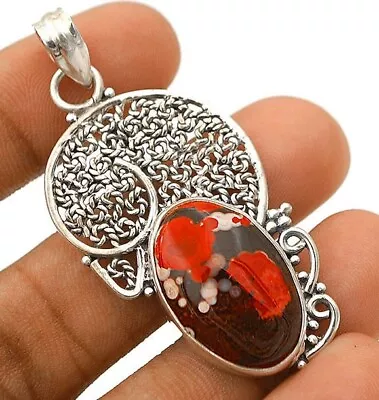 Natural Ocean Jasper -Madagascar 925 Sterling Silver Filigree Pendant GD9-3 • $14.99