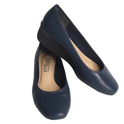 EASY STEPS PRISM Leather Glove Wedge Heel Size 6 C = Comfort Fit Shoes Dark Blue • £24.17