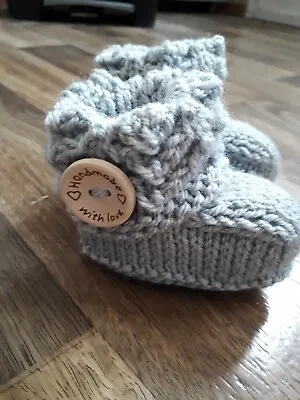 £2 • Buy  Grey Baby Boys/girls Hand Knitted Booties 0-3 Months