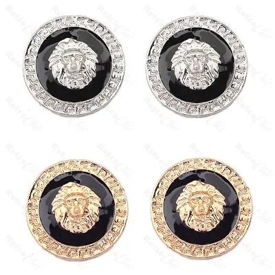 CLIPS/STUDS Disc RETRO LION EARRINGS Black GOLD/SILVER FASHION Greek Key Pattern • £2.99