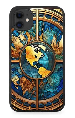 Stained Window Glass World Map Design On Rubber Phone Case Maps Atlas Globe DF97 • £13.90