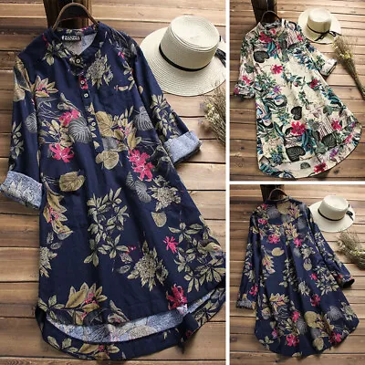$22.70 • Buy AU STOCK Women Spring Summer Tunic Top Tee Blouse Long Sleeve Floral Shirt Dress