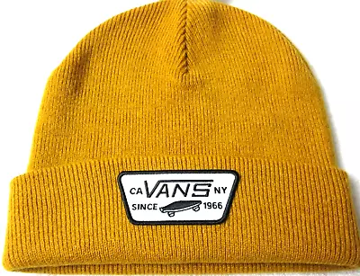 Vans Men's Milford Logo Patch Beanie Skull Cap Hat OSFA Buckthorn Brown NWT • $17.99